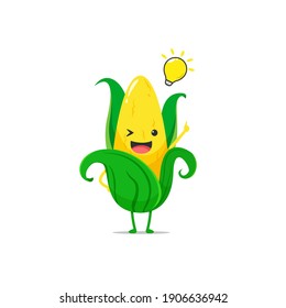 Corn character got an idea isolated on a white background. Corn character emoticon illustration