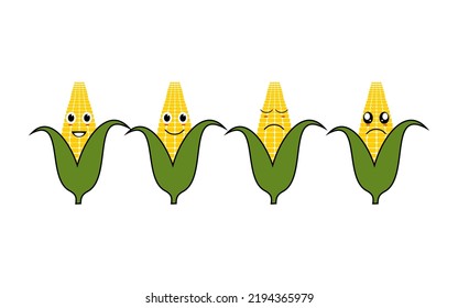 corn character illustration, corn cute expression vector