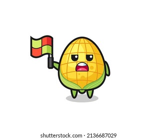 corn character as line judge putting the flag up , cute style design for t shirt, sticker, logo element