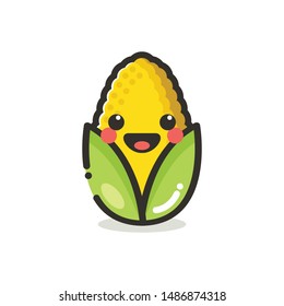 Corn Character Mascot .Fruit & Vegetables Cute Simple icon logo Design Vector