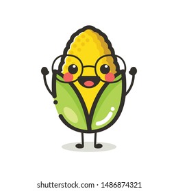 Corn Character Mascot .Fruit & Vegetables Cute Simple icon logo Design Vector