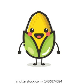 Corn Character Mascot .Fruit & Vegetables Cute Simple icon logo Design Vector