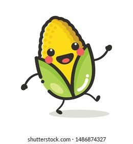 Corn Character Mascot .Fruit & Vegetables Cute Simple icon logo Design Vector