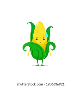 Corn character speechless isolated on a white background. Corn character emoticon illustration
