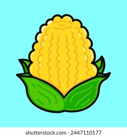 Corn character. Vector hand drawn cartoon kawaii character illustration icon. Isolated on blue background. Happy Corn character concept
