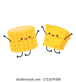 Corn and Cheese vector. Corn and Cheese character design. Corn on white background. svg