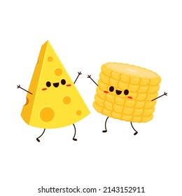 Corn and Cheese vector. Corn and Cheese character design. Corn on white background. svg