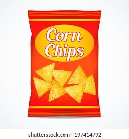 Corn Chips Packet Bag, Isolated On White Background, Vector Illustration