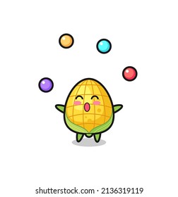 the corn circus cartoon juggling a ball , cute style design for t shirt, sticker, logo element