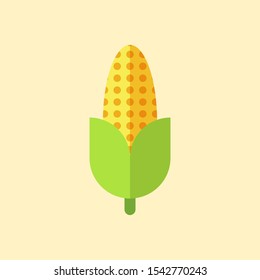 Corn cob ear leaves icon. Yellow color. Vegetable collection. Fresh farm healthy food. Smiling face. Cute cartoon character. Education card. Flat design. White background. Isolated. Vector