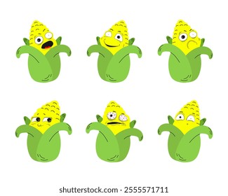 Corn cob. Emotion - embarrassment. Meme. Vector illustration