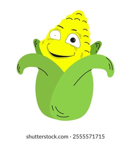 Corn cob. Emotion - joy. Meme. Vector illustration