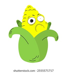 Corn cob. Emotion - sadness. Meme. Vector illustration