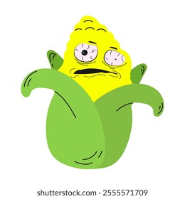 Corn cob. Emotions - fatigue. A meme. Vector illustration