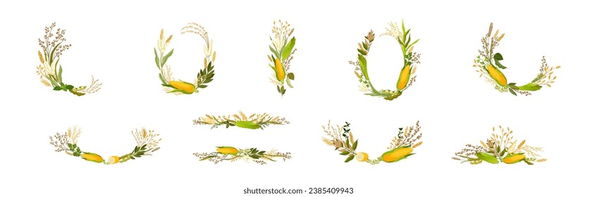 Corn Cob and Grain Agricultural Composition Vector Set