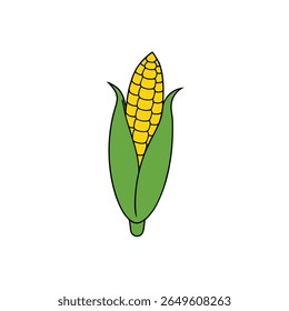 Corn cob with green husk flat clean sweet veggie design Vector illustration