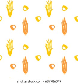 Corn cob hand drawn seamless pattern. Isolated Vegetable engraved style wallpaper. Beautiful orange pattern with corn. Use the background for package design. Farm market product.