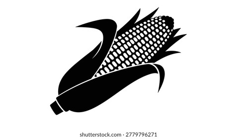 Corn cob with husk black silhouette on a white background