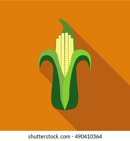 Corn cob icon in flat style isolated with long shadow vector illustration
