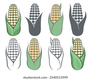 Corn cob icon set. Agriculture Harvesting company logo design element vector illustration