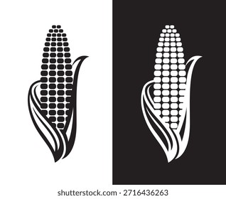 Iconos de mazorca de maíz aislados sobre fondo blanco y negro