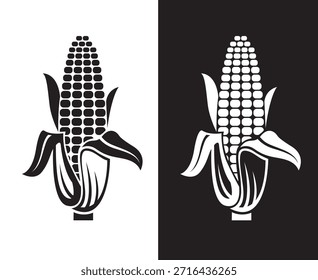 Iconos de mazorca de maíz aislados sobre fondo blanco y negro