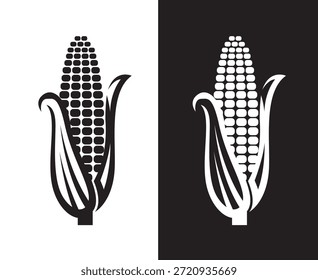 Iconos de mazorca de maíz aislados sobre fondo blanco y negro
