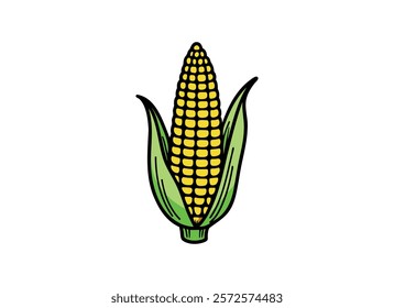 Corn Cob Illustration - Vibrant Yellow Maize Clipart