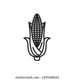 Corn cob isolated monochrome vegetable icon. Vector ear of corn, farm organic maize food