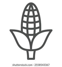 Corn cob line icon, farming field concept. Vector graphics. Popcorn plant with grains sign on white background, outline style icon for mobile or web design