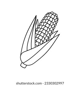 Orejas De Maíz De Maíz De Maíz Con Hojas Esbozo Ilustración De Vector
