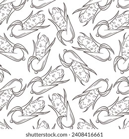 Corn cob maize seamless pattern in line art style. Corn doodle harvest wallpaper. Vector illustration on a white background.