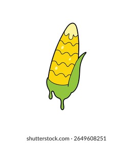 Corn cob with melting butter cartoon fresh sweet veggie vector Vector illustration