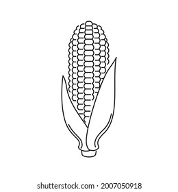 Icono de contorno de mazorca de maíz. Señal de verduras de línea simple. Ilustración en blanco y negro del maíz.