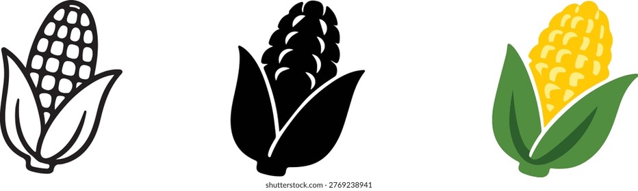 Corn Cob Outline Silhouette Vector Icon Set for Agriculture and Food Design
