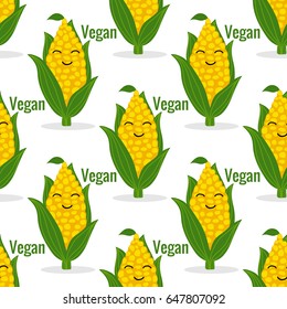 Corn cob Seamless pattern. Isolated vector illustration ear of corn on white background. Vegan eco food concept.