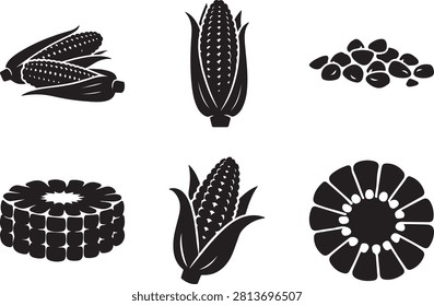 Corn cob silhouette vector set
