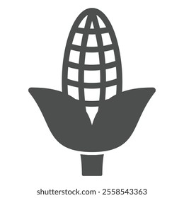 Corn cob solid icon, farming field concept. Vector graphics. Popcorn plant with grains sign on white background, glyph style icon for mobile or web design