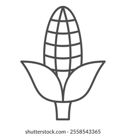 Corn cob thin line icon, farming field concept. Vector graphics. Popcorn plant with grains sign on white background, outline style icon for mobile or web design