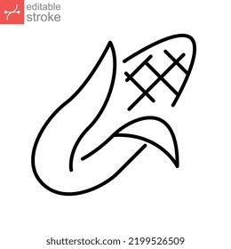 Maiskolben-Ikone. pflanzliche Naturnahrung. Vegetarier, vegan, ernte für Themen wie Essen, gesunde Ernährung, Diät. bearbeitbarer Strich. Vektorgrafik. Design auf weißem Hintergrund. EPS10