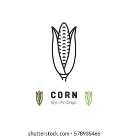 Corn cobs icon Vegetables logo Maize. Thin line art design, Vector outline illustration
