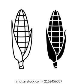 Corn cobs icons. Corn in outline and glyph style. Vector