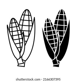 Corn Cobs Icons. Corn In Outline And Glyph Style. Vector