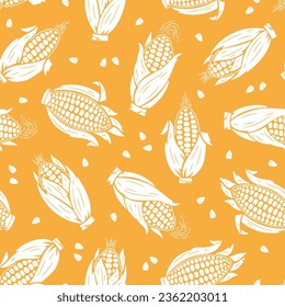 Corn Cobs Seamless Pattern.  Maize Yellow Background. Vegetables Vector illustration