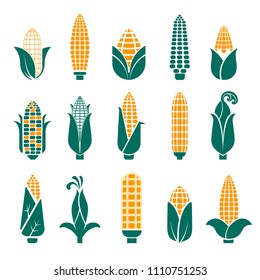 Corn cobs vector icons for cereal or grain