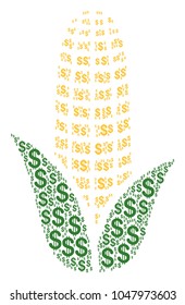 Corn collage of american dollars. Vector dollar currency icons are combined into corn illustration.