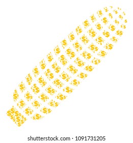 Corn collage of dollars and circle dots. Vector banking pictograms are grouped into corn composition.