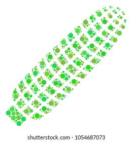 Corn collage of dots in various sizes and green color tones. Vector circle elements are united into corn composition. Fresh vector illustration.