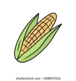 Corn color icon. Maize. Agriculture plant. Popcorn ingredient. Vegetable farm. Healthy nutrition. Diet. Vitamin. Vegetarian and vegan nutrition. Vegetable farm. Isolated vector illustration