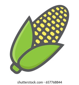 Corn colorful line icon, vegetable and maize, vector graphics, a filled pattern on a white background, eps 10.